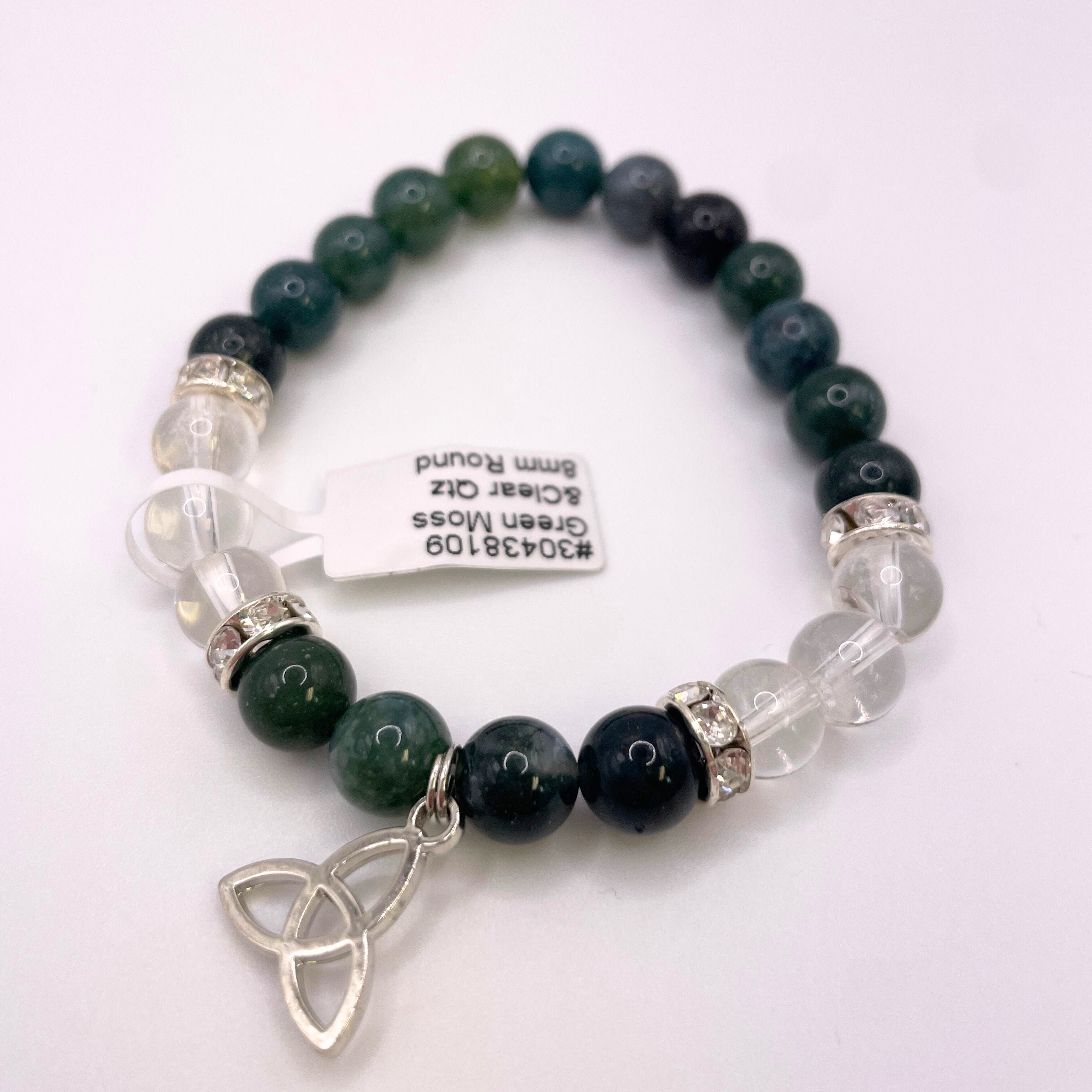 Green Moss & Clear Stone Beaded Bracelet